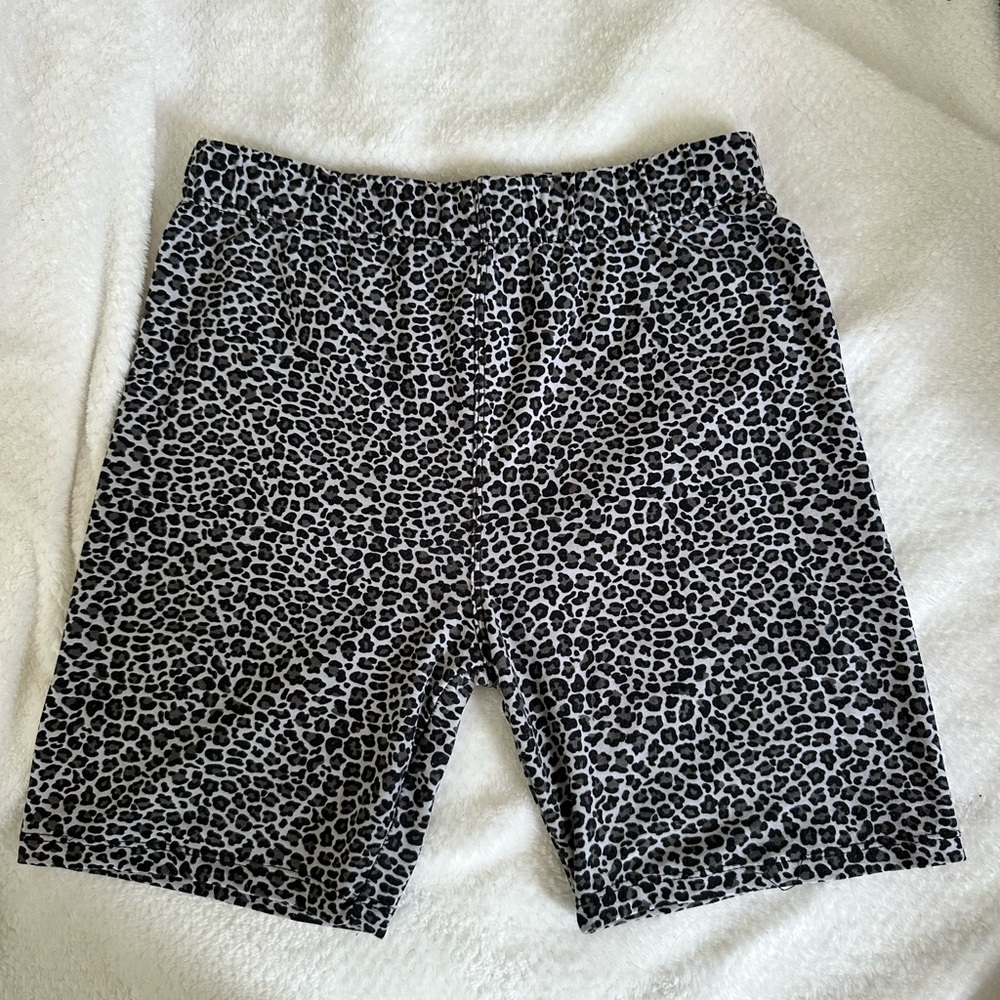Black and Gray Leopard Print Biker Shorts